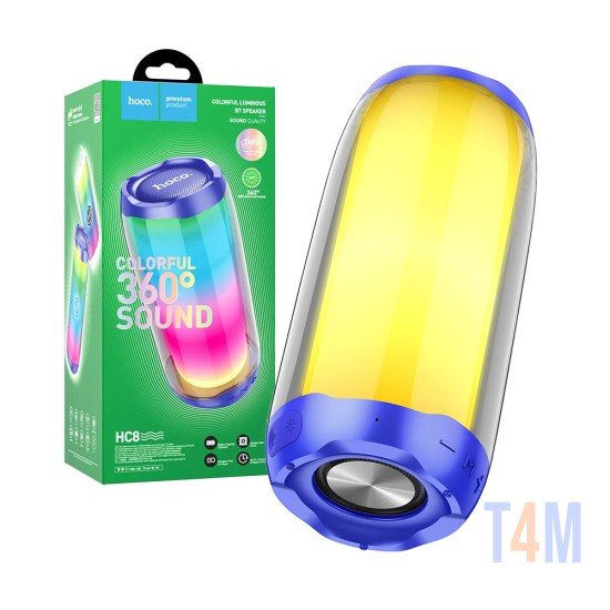 Altavoz Inalámbrico Luminoso 360° Hoco HC8 Pulsating con AUX/FM/USB BT 1800mAh Azul